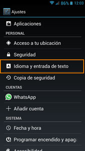 Ventana Android teclado: Idioma y entrada de texto