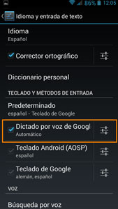 Ventana Android teclado: Dictado por voz de Google