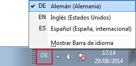 Escribir en alemán con teclado español: Barra de idiomas de Windows